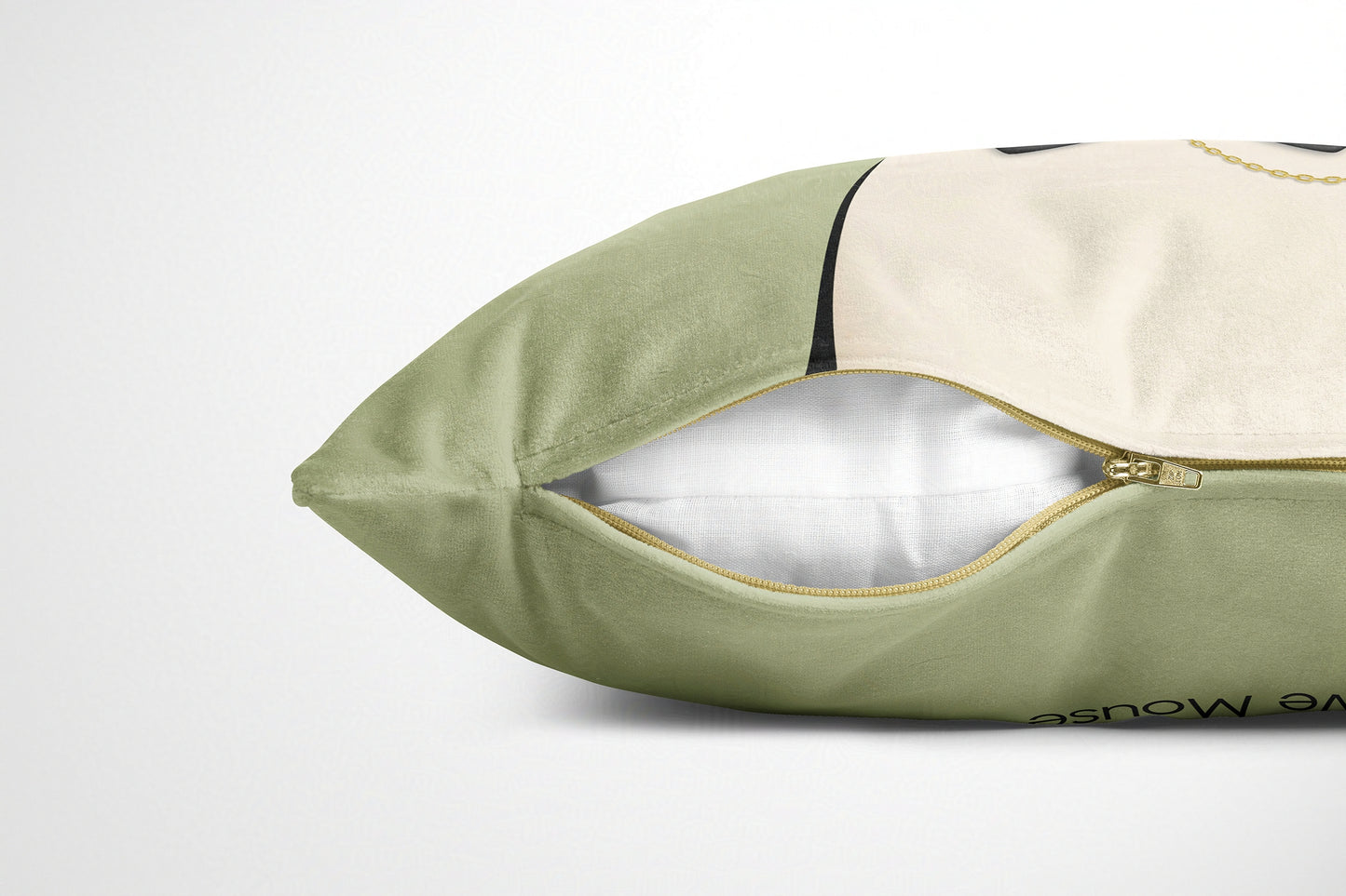 Green cushion with a zipper on a white background