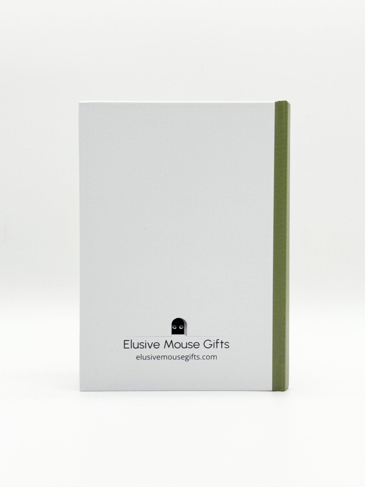 White notebook with a green spine and 'Elusive Mouse Gifts' branding on a white background