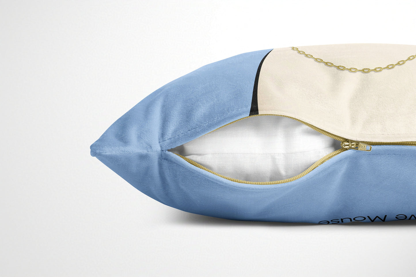 Blue cushion with a zipper on a white background