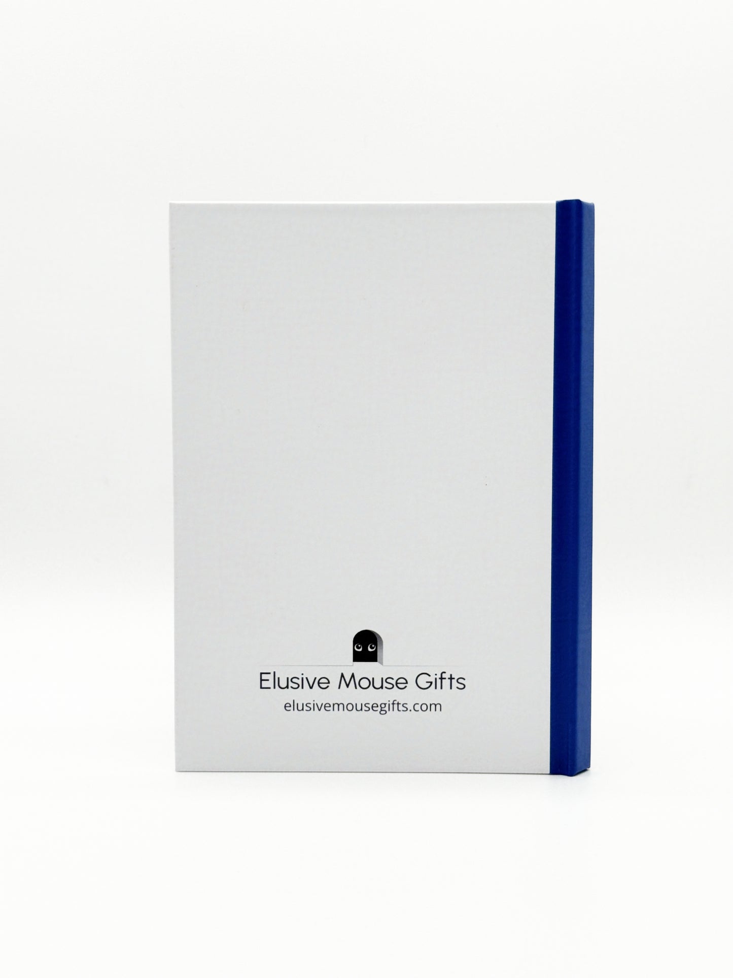White notebook with a blue spine and 'Elusive Mouse Gifts' branding on a white background