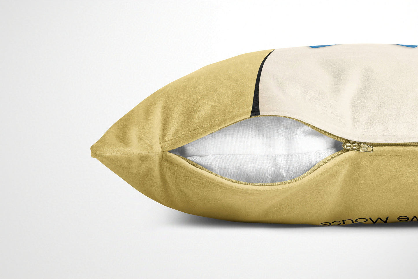 Yellow coloured cushion with a zipper on a white background