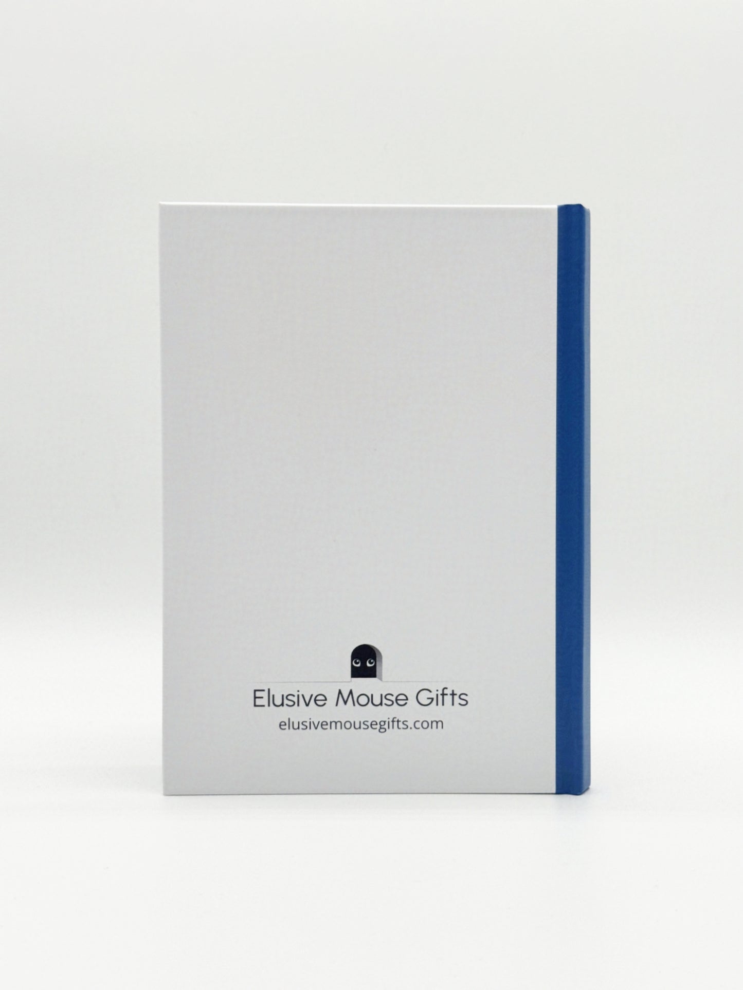 White notebook with blue binding and 'Elusive Mouse Gifts' branding on a white background