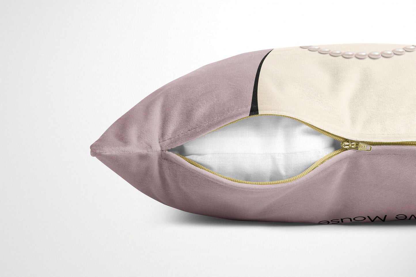 Pink cushion with a zipper on a white background