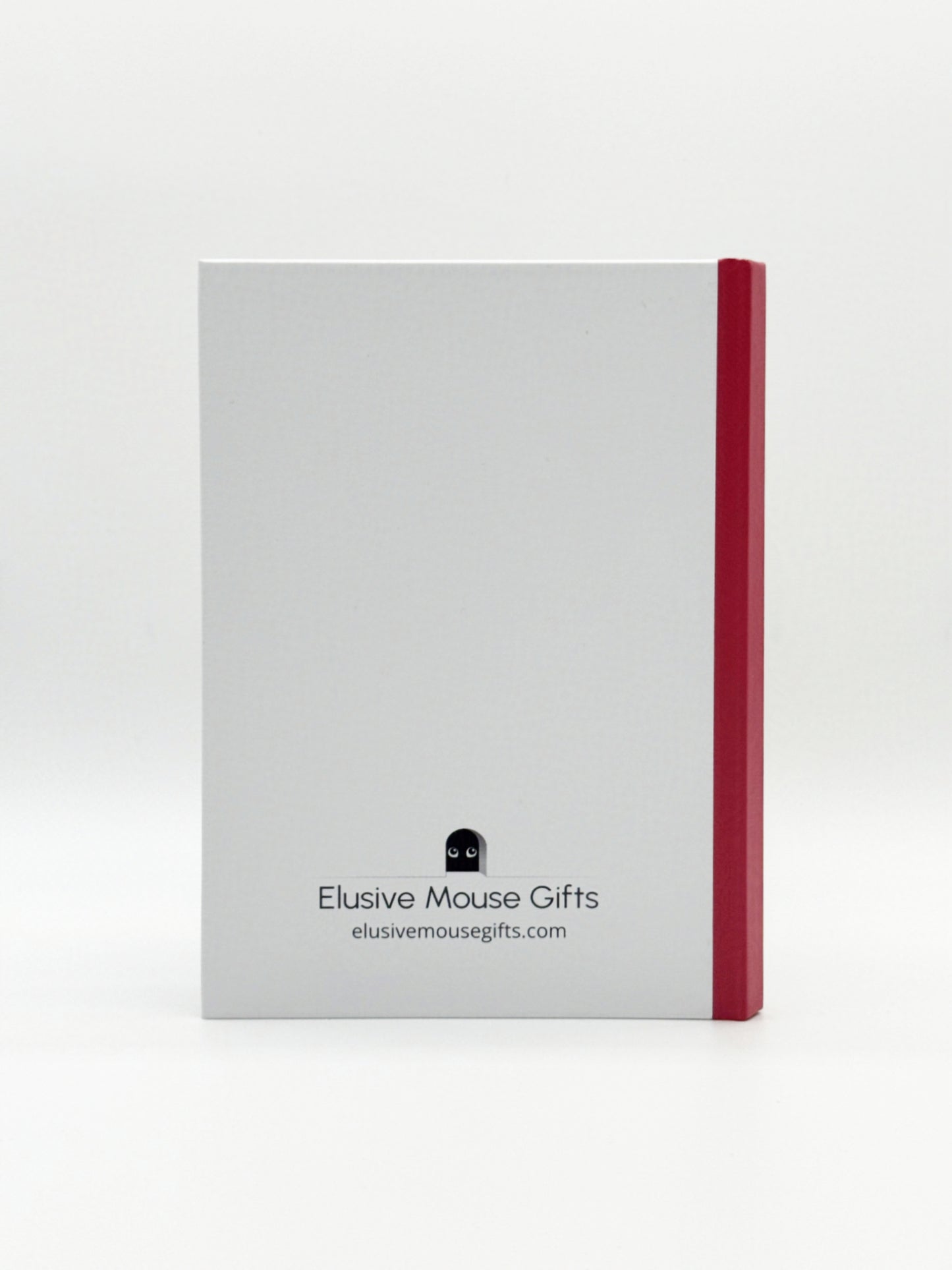 White notebook with red binding on a white background, featuring 'Elusive Mouse Gifts' branding.