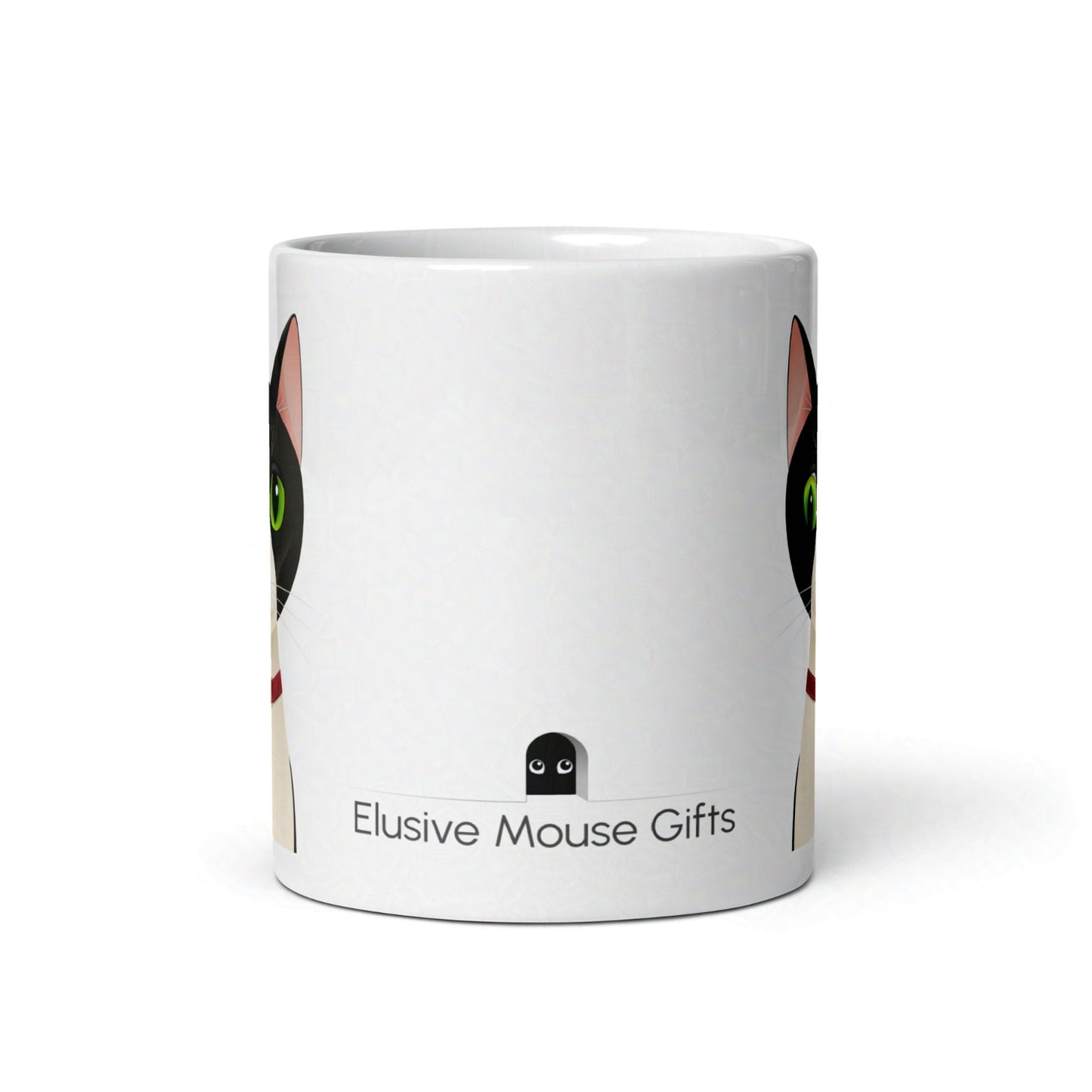Side profile of 11oz Smudge cat mug showing full wrap design and smooth ceramic finish on white background