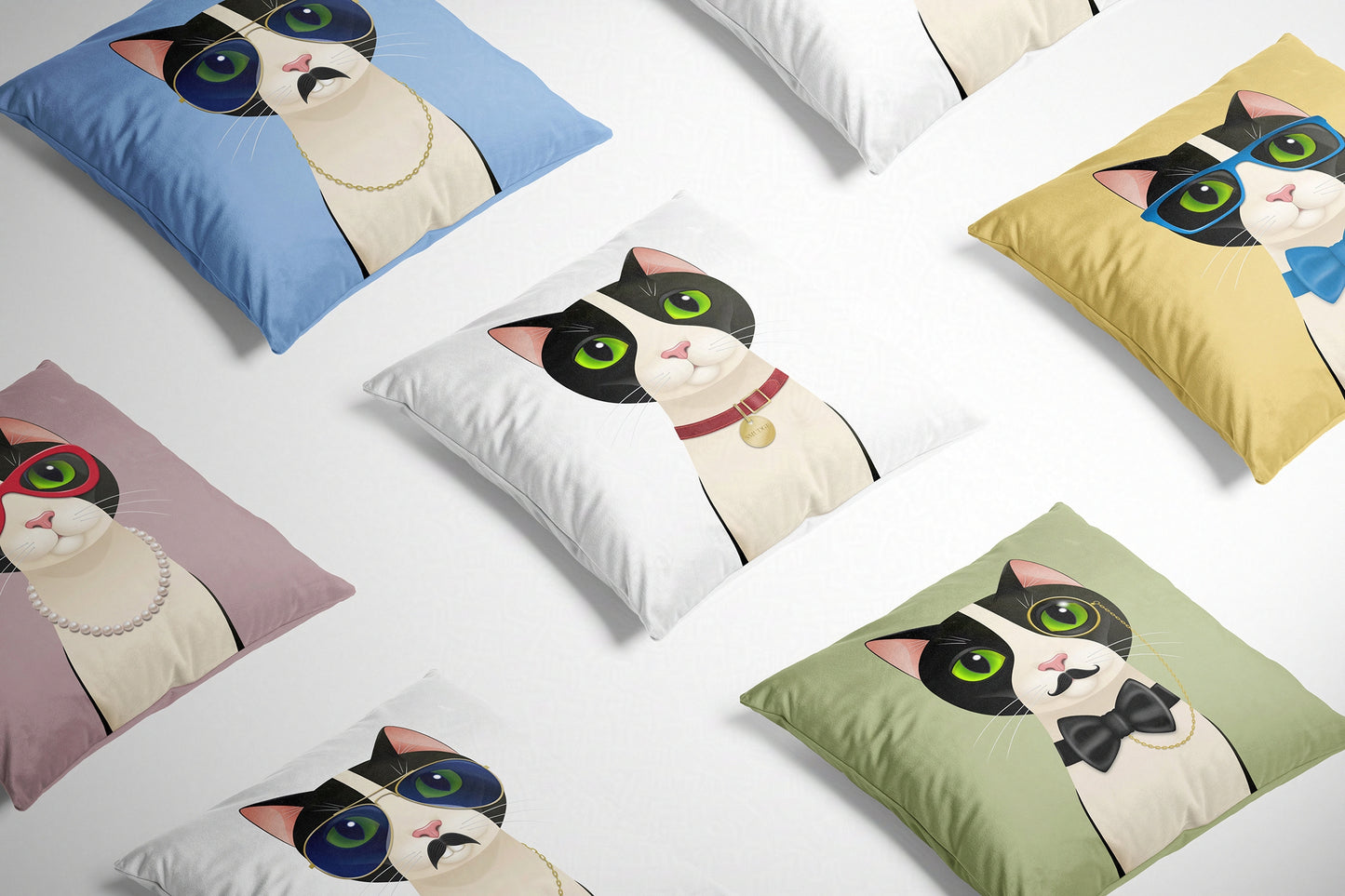 Smudge Cat White Cushion