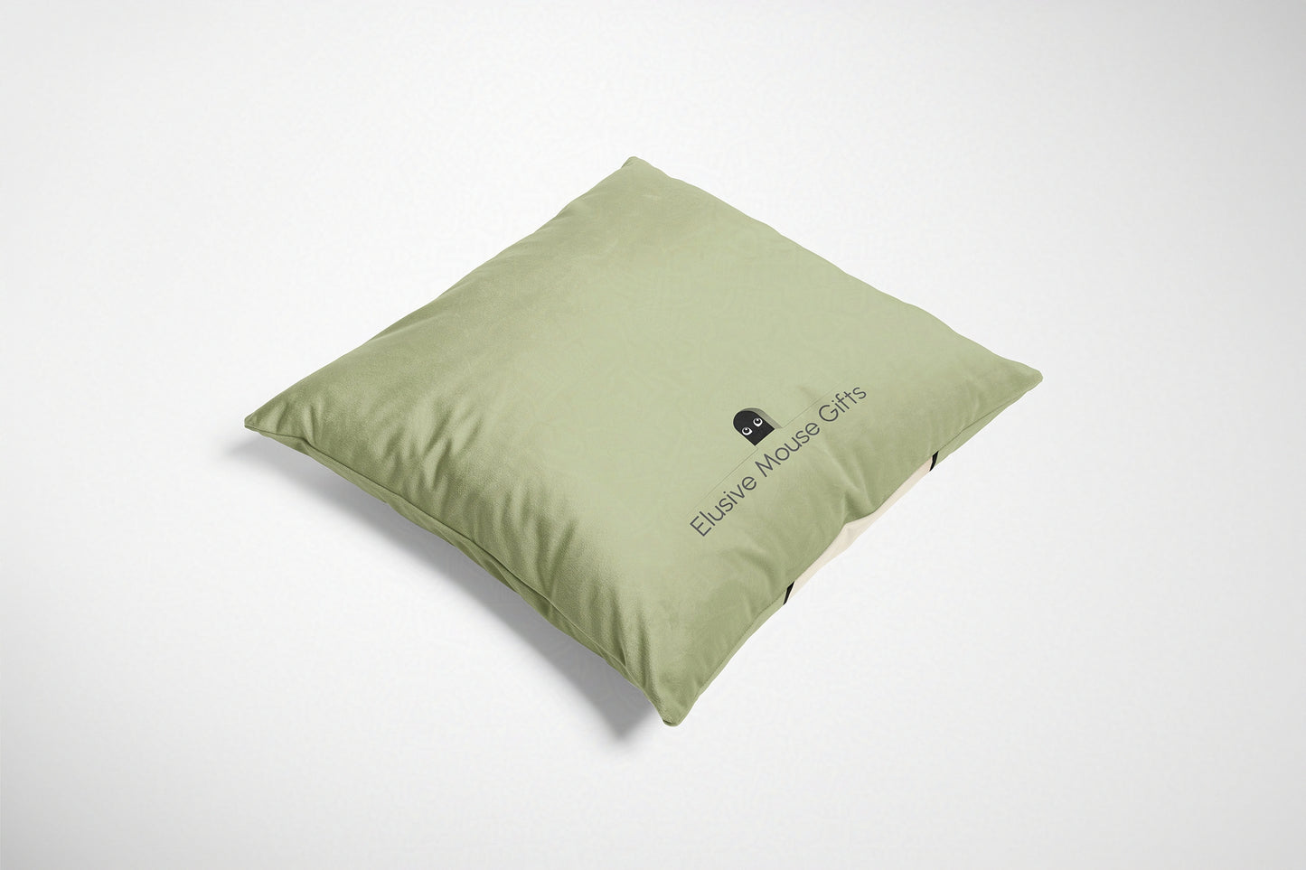 Green cushion with a brand logo on a white background