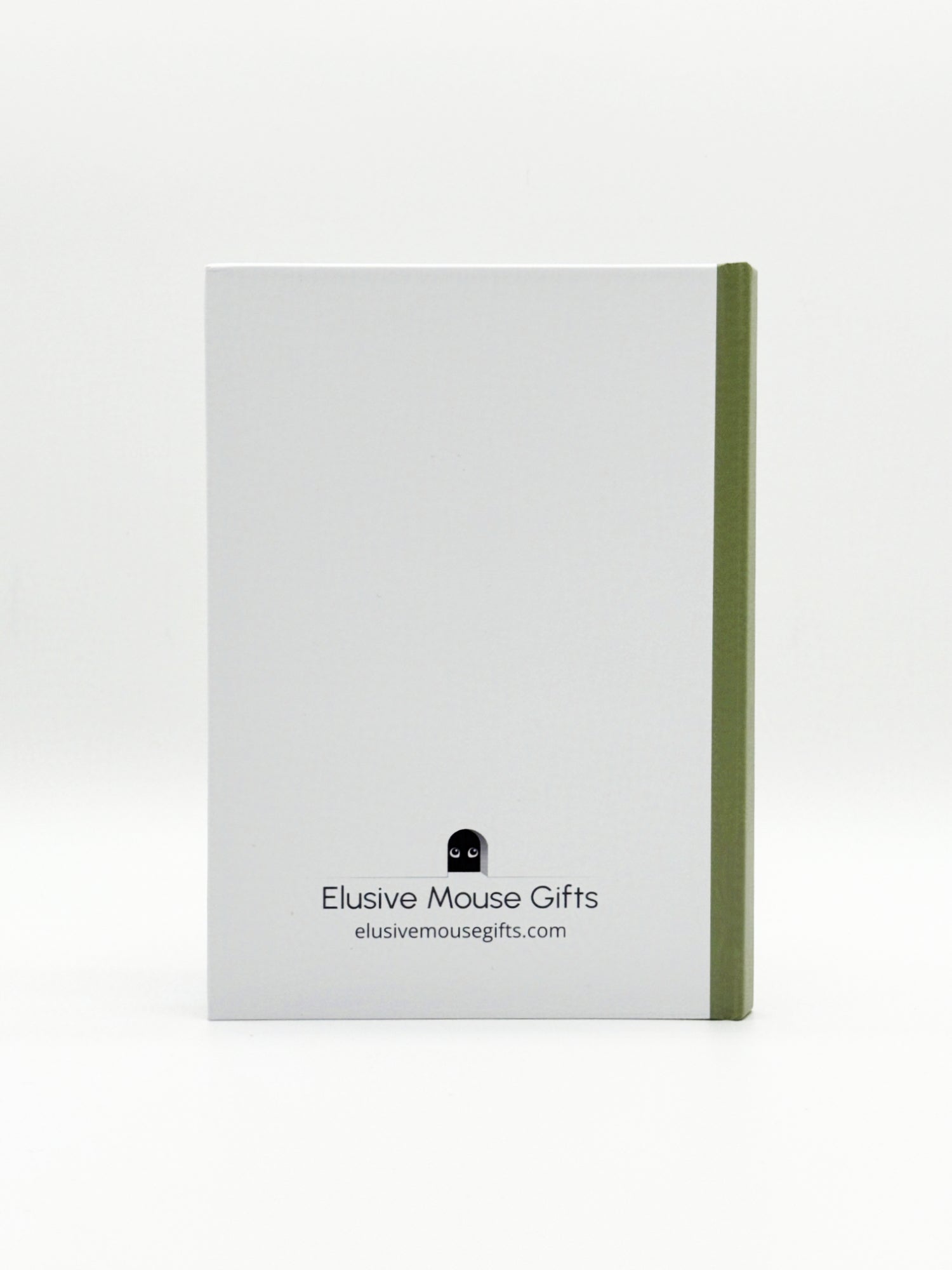 White notebook with a green spine and 'Elusive Mouse Gifts' branding on a white background