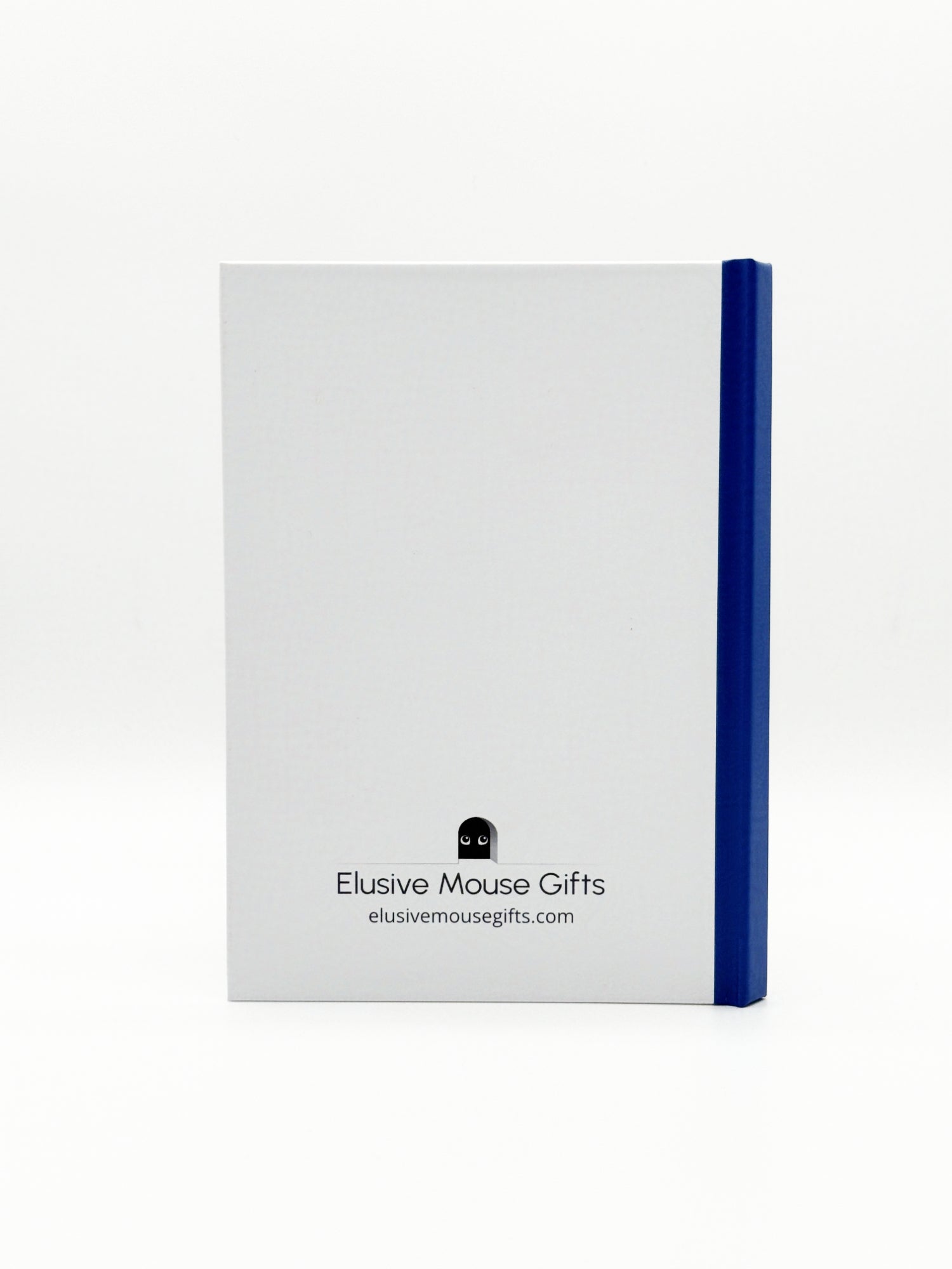 White notebook with a blue spine and 'Elusive Mouse Gifts' branding on a white background