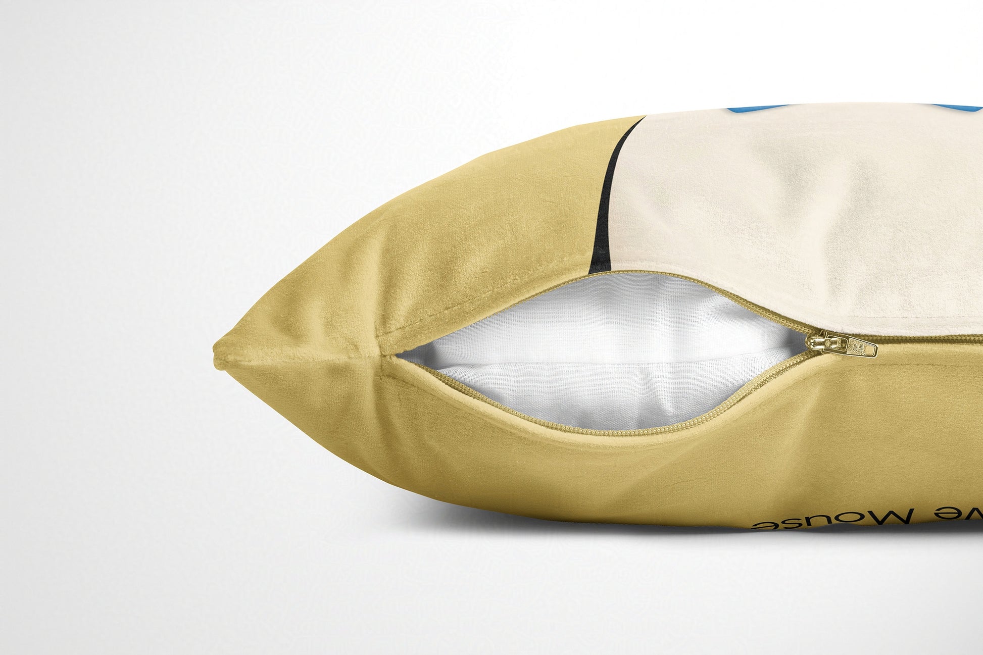 Yellow coloured cushion with a zipper on a white background