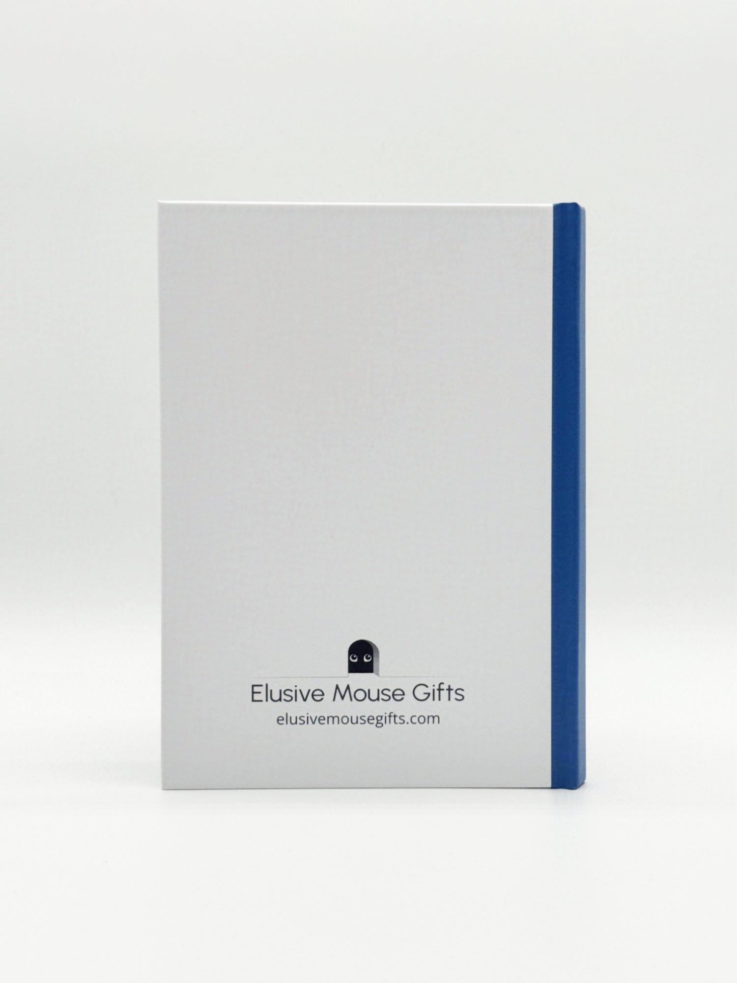 White notebook with blue binding and 'Elusive Mouse Gifts' branding on a white background