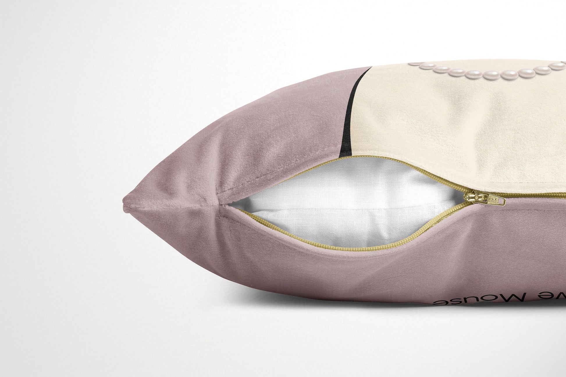 Pink cushion with a zipper on a white background