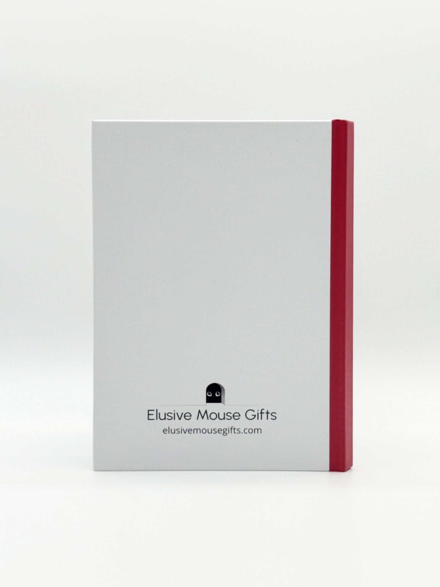 White notebook with red binding on a white background, featuring 'Elusive Mouse Gifts' branding.