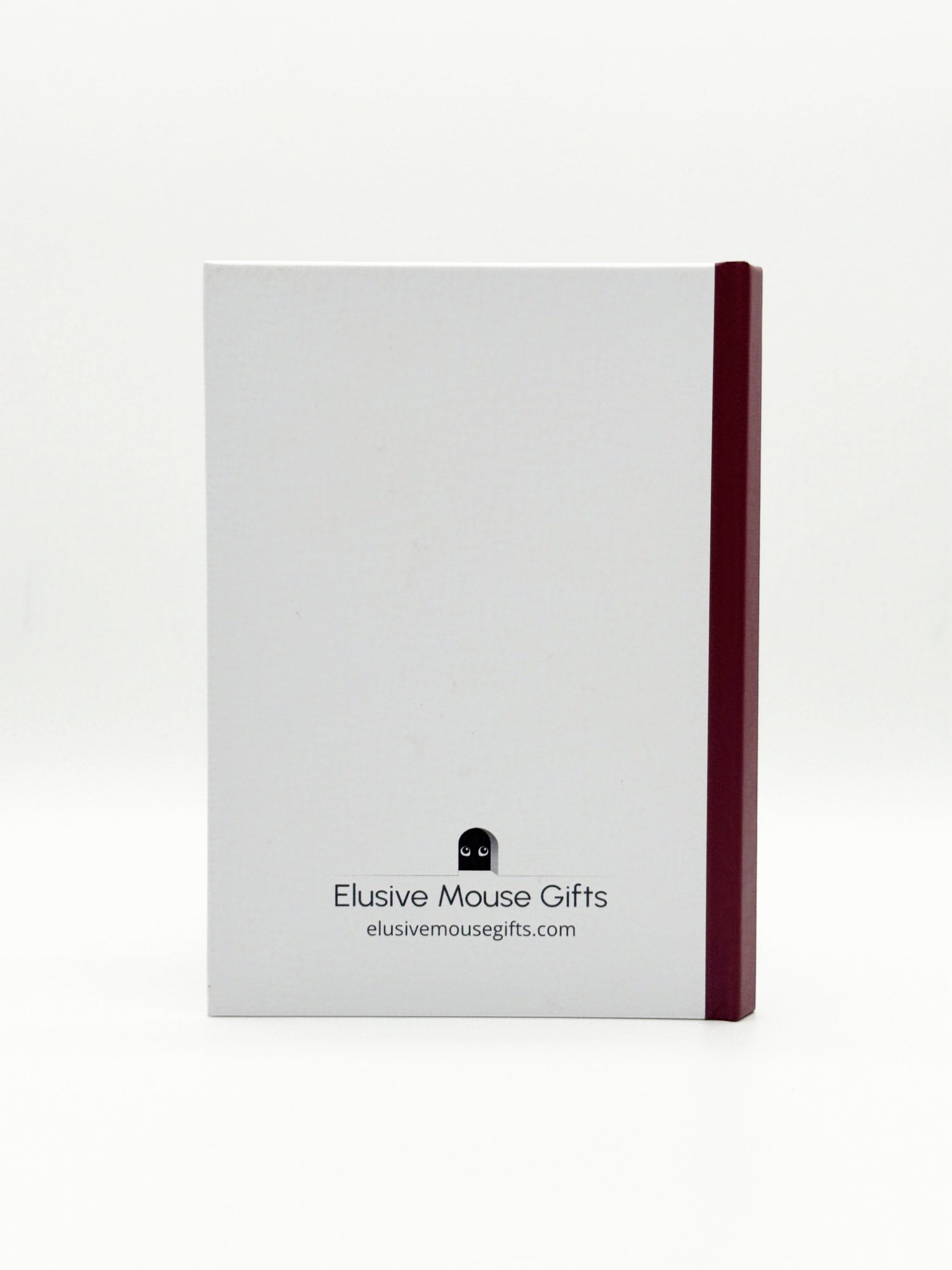 White notebook with a burgundy spine and 'Elusive Mouse Gifts' branding on a white background