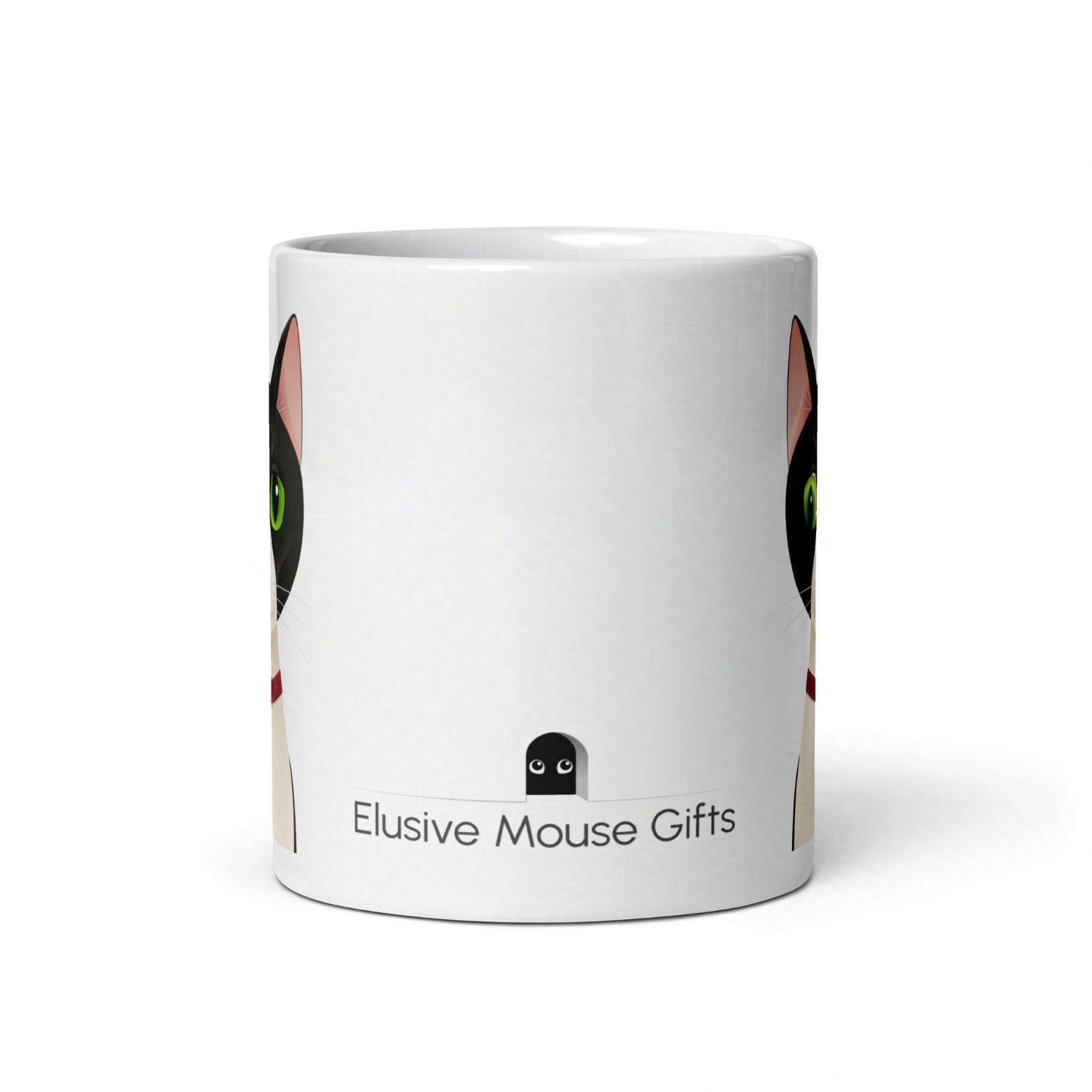 Side profile of 11oz Smudge cat mug showing full wrap design and smooth ceramic finish on white background