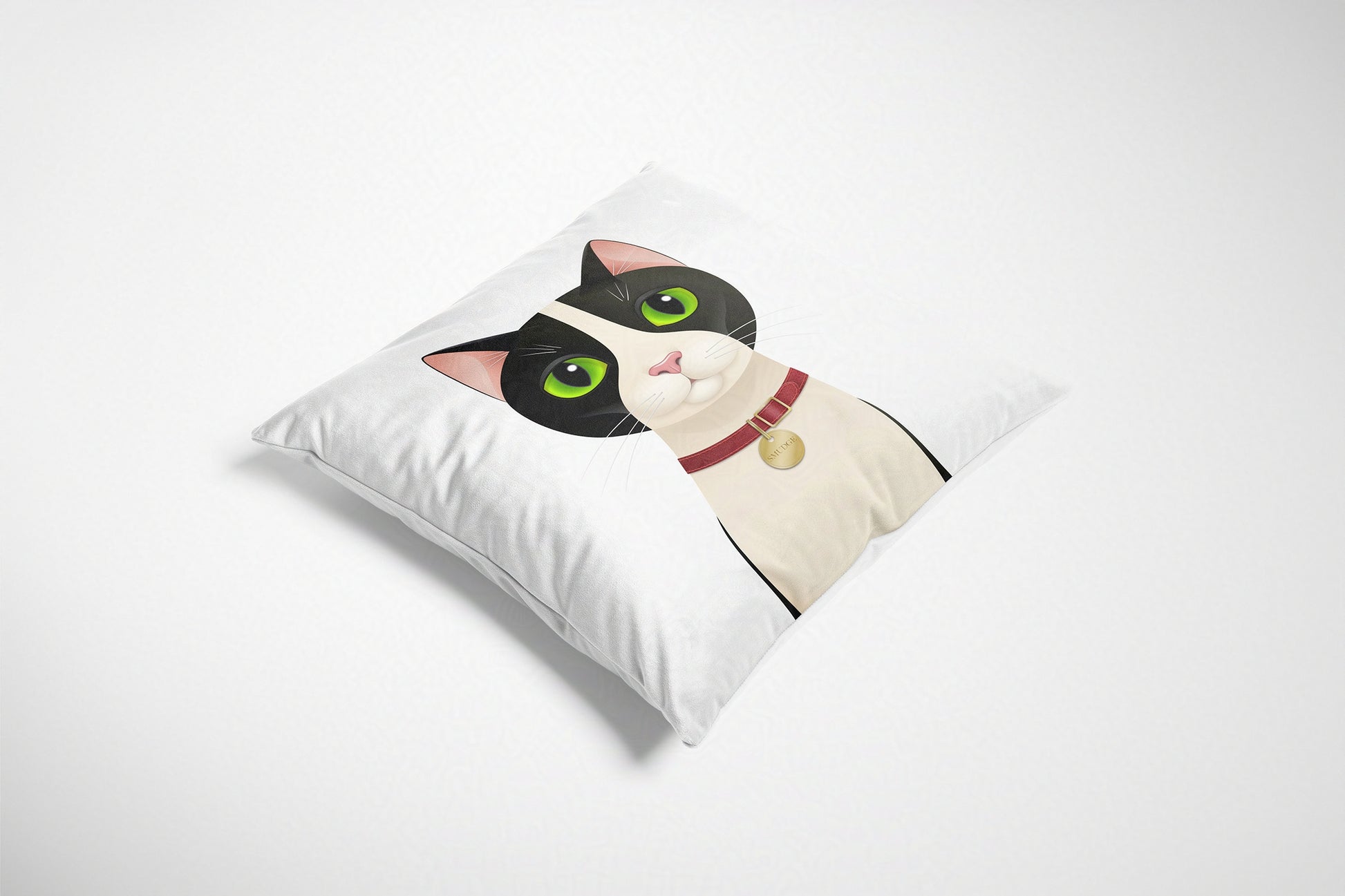 Cushion with a cat design on a white background